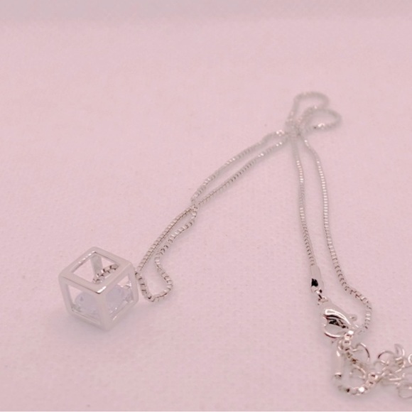 Silver Crystal Diamond Square Pendant - Picture 2 of 4